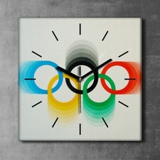 Wohnzimmer-Bild Leinwand Uhr Geräuschlos 30x30 Montreal Olympische Spiel Vintage