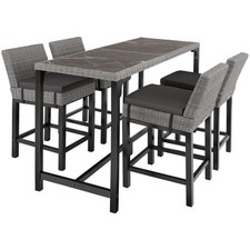 Rattan Bartisch Lovas mit 4 Stühlen Latina Bartisch Bistrotisch grau B-Ware