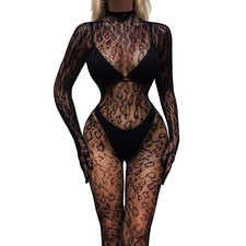 Damen Netz Bodysuit Bodystockings Transparent Catsuit Overall Sexy Strumpfhose