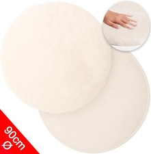 Runder Teppich 90cm Creme Flauschig Weich Kunstfell Teppich Wohnzimmer Deko