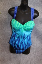 VINTAGE BADEANZUG SCHWIMMANZUG GRÖSSE 44  BLAU GRÜN SCHAUMSTOFF KÖRBCHEN