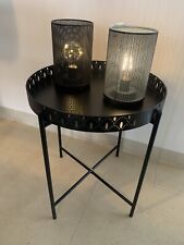 Beistelltisch Rund Couch Tablett Tisch Wohnzimmertisch Metall Led Lampe schwarz