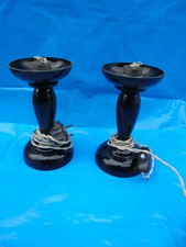 32987a 2x Lampenfuß Glas Schwarzglas Hyalitglas um 1960 lamp 20cm black glass