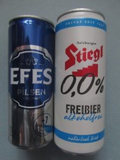 Bierdose Stiegl + Efes - Sondergrößen 0,25 + 0,33 - leer