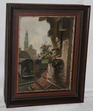 kleiner Öldruck - nach Spitzweg - Im Dachstübchen