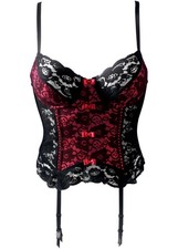 Corsage aus Spitze Gr. 90 Cup D Schwarz Rot Damen-Unterwäsche Neu