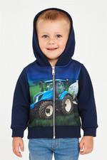 S&C Kinder-Sweatjacke „Blauer Traktor auf der Wiese“ TJ07 – Kapuzenjacke mit Fot