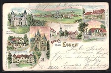 Lithographie Bad Essen, Hotel Reckum, Hotel Sieck, Rittergut Hünnefeld, Kirchen 