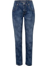 Boyfriend-Jeans mit Blumendruck Gr. 42 Blau Denim Geblümt Damenjeans Hose Neu