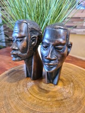 2 alte afrikanische Holz Köpfe handgeschnitzt Büste Kopf Ebenholz Deko Kunst