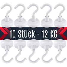 10 Stück Neodym Magnet mit Haken 12KG Stark Magnethaken Topfmagnet Weiß N52
