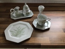 Geschirr u Ess Service ,sehr gut erhalten ,weiß,achteckige Teller mit  Farn moti