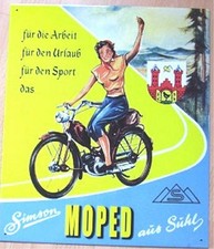 Altes Reklame Blechschild Oldtimer Moped Simson Suhl SR1 SR2 Werbung 40 x 33cm