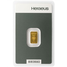 1g 1 g 1 Gramm Goldbarren Heraeus Feingold mit Zertifikat in Blister