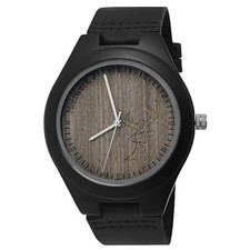 Holzwerk HIRSCHHORN Damen & Herren Holz Leder Armband Uhr, Hirsch Logo, schwarz