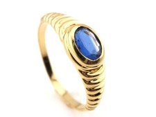 GJ69 * DESIGN KYANIT OVAL, 6x4mm EDELSTEIN RING (21/66) 925 SILBER/VG 