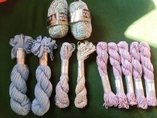 Wollpaket verschiedene Bändchen Effektgarne Gramm blau grautöne Baumwollmischung