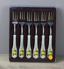 Villeroy & Boch V&B Jamaica 6x Kuchengabel mit Porzellangriff im Etui ca. 15,5 c