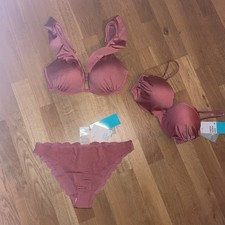 H&M Bikini Rosé Altrosa Pink 38 75 C D Slip 2 Oberteile BHs Push Up NEU