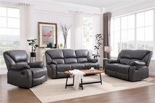 Sofagarnitur Kissen Sessel Sofa Couch Wohnzimmersofa Relaxsofa 3-tlg.Grau Leder