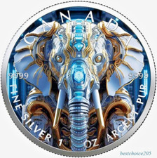 Silver Coin: Canada 2024, "Elephant" Colorized Maple Leaf - 1 Oz Fine Silver