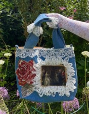 Shopper Tasche Bag Henkeltasche Unikat Handmade Jeanstasche Spitze Shabby Chic