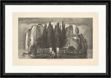 Die Toteninsel Arnold Böcklin Tor Bäume Felsen Boot Ruder See Faksimile_E 4382