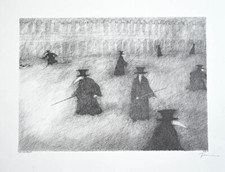 1980 Venedig Pest Plague Paul Flora Signierte Offset-Litho Die Pestärzte