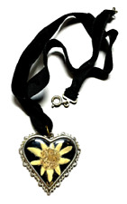 Vintage Samtband mit echtem Edelweiß in Herz Fassung Dirndl Tracht Halskette