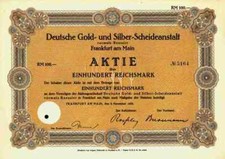 Deutsche Gold Silber Scheideanstalt Roessler DEGUSSA 1928 Frankfurt Hanau 100 RM