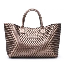 Große gewebte/gewebte Tragetasche/Shopper/Tasche/Strandurlaub + Kupplung/Geldbörse. Laden Beige