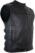 Herren Lederweste weiches Rindsleder Kutte Lederkutte Racing ohne Kragen