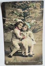 AK alte Postkarte Motiv Weihnachten um 1920 Schlitten Kinder Geschwister