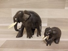 Set von 2 Elefanten Elefant Ebenholz Kunst Handgeschnitzt Afrika H9,50cm und 5cm