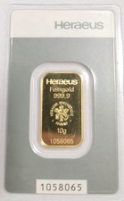Goldbarren 10 g heraeus 999,9 Feingold
