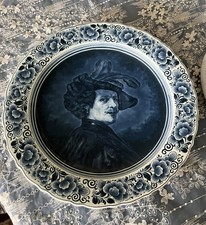 Wandteller Porzellan, handbemalt, Delfts blauw, blau weiß