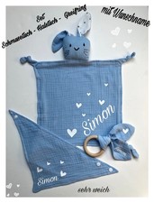 Schmusetuch★Halstuch★Greifring★mit Name★Musselin★personalisiert★zauberfaden1