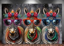 LEINWAND BILD ER XXL ABSTRAKT 3 ZEBRAS PFERDE BUNT GRAFFITI WAND POSTER P718