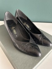 Original Vintage 80er Jahre Pumps Absatz Echt Leder Schwarz Größe 39 Ornamente