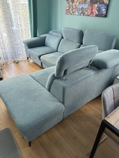 Eck-Couch Mit Ottomane und elektrischer Relaxfunktion, Blau. An Selbstabholer