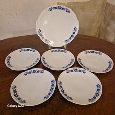 Mitterteich Bavaria Blaue Blumen 5 Kuchenteller + Tortenplatte Porzellan 6 Tlg.