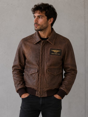 Avirex leder bomberjacke - leder,