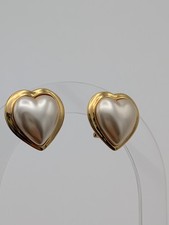 Vintage 80er/90er Herz Ohrringe, vergoldet, 925 Silber Mechanik, Perlenoptik