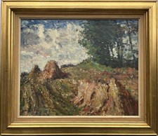 Impressionist Mogens Vantore 1895 - 1975 Sommerlandschaft mit Heuhocken Ölbild 