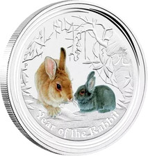 Australien 1 Dollar  2011 Lunar Jahr des Hasen 1  Oz Silber 9999 Color ST / Bu