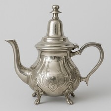 Vintage Moroccan Silver-Plated Brass Handcrafted Decorative Teapot