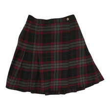 Vintage Schurwolle Rock kariert Plissee Tartan Rot Schwarz Dunkelgrün S 36