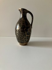 Blumenvase mit Henkel Schwarz Gold Muster ca. 19 cm hoch Keramik