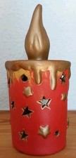 Weihnachtsdeko Teelichthalter Kerze - rot/gold - Keramik