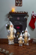 3er Set LED Deko Figur Weihnachtsmann creme warmweiß mit Timer 